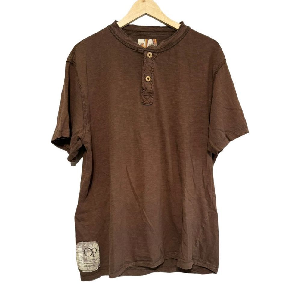 20 OP Surf Men's XL Brown Short Sleeve Henley Button-Up‎ Shirt Top Relaxed Fit